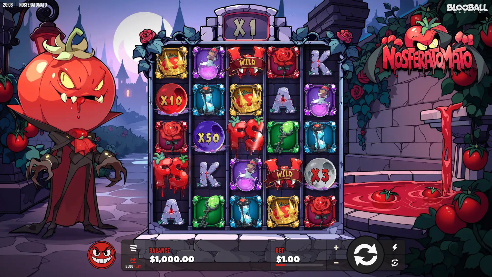 Nosferatomato slot gameplay reels
