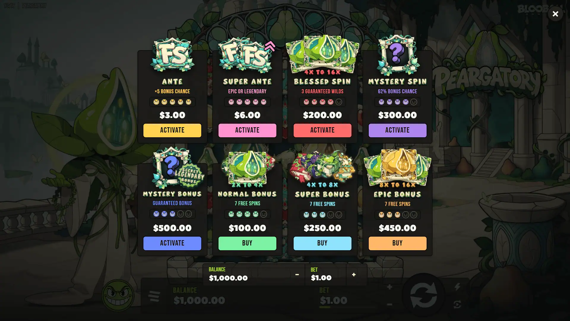 Peargatory bonus buy menu
