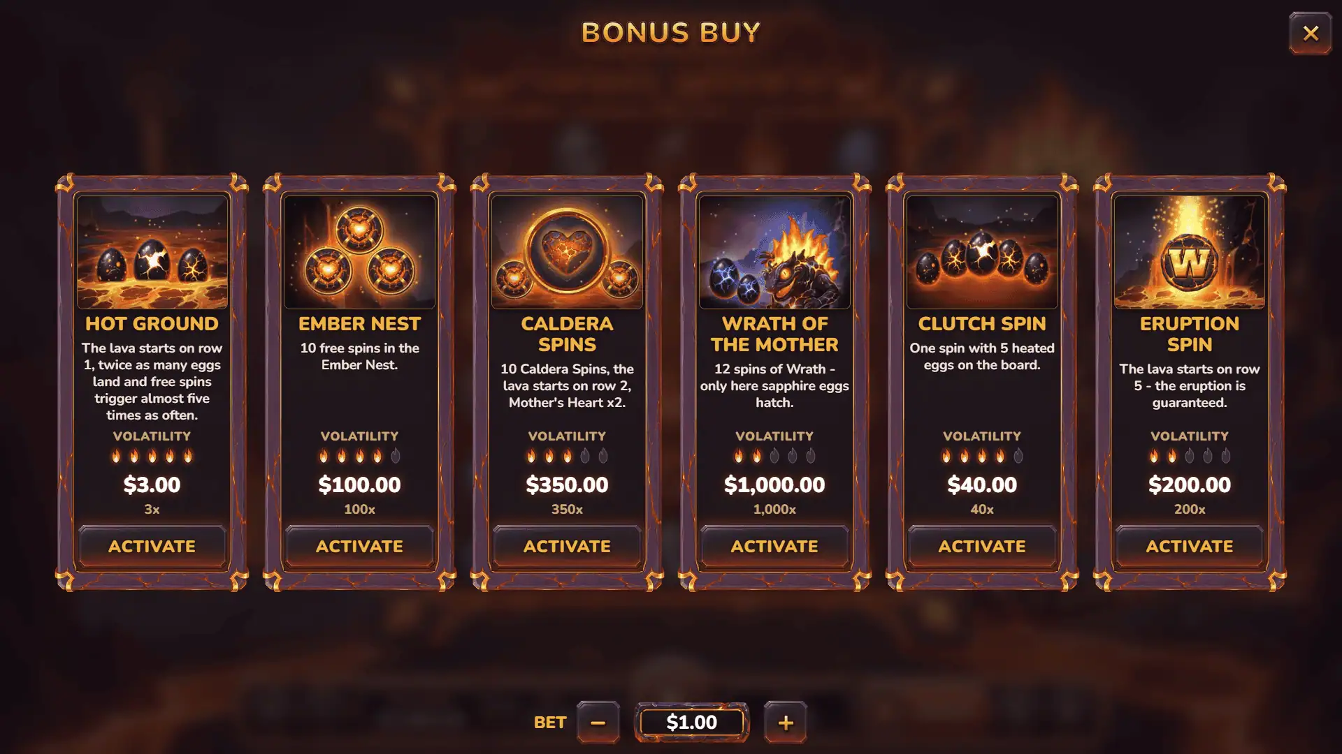 Ember Brood bonus buy menu