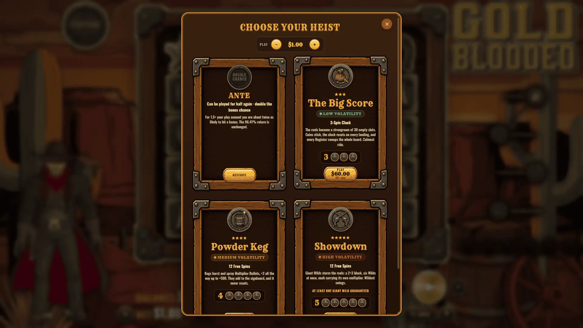 Gold Blooded bonus buy menu
