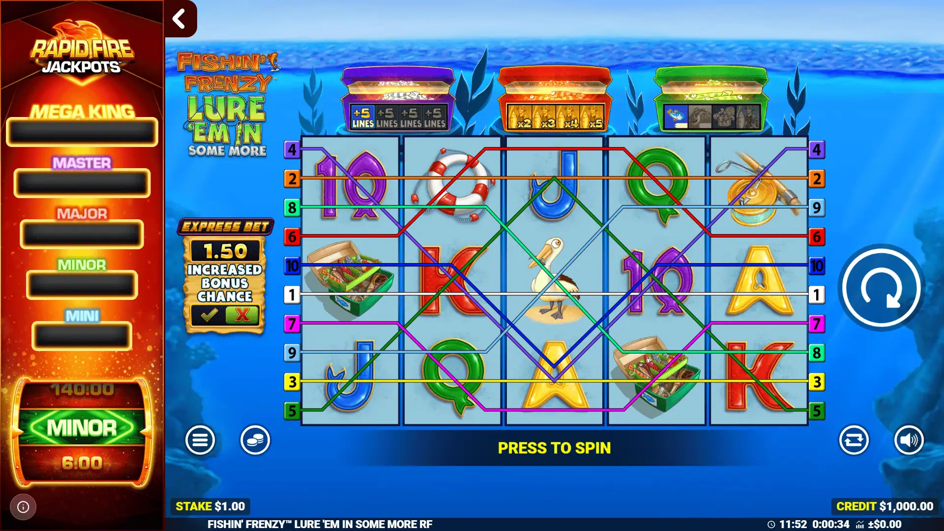 Fishin’ Frenzy Lure ‘Em In Some More slot gameplay reels