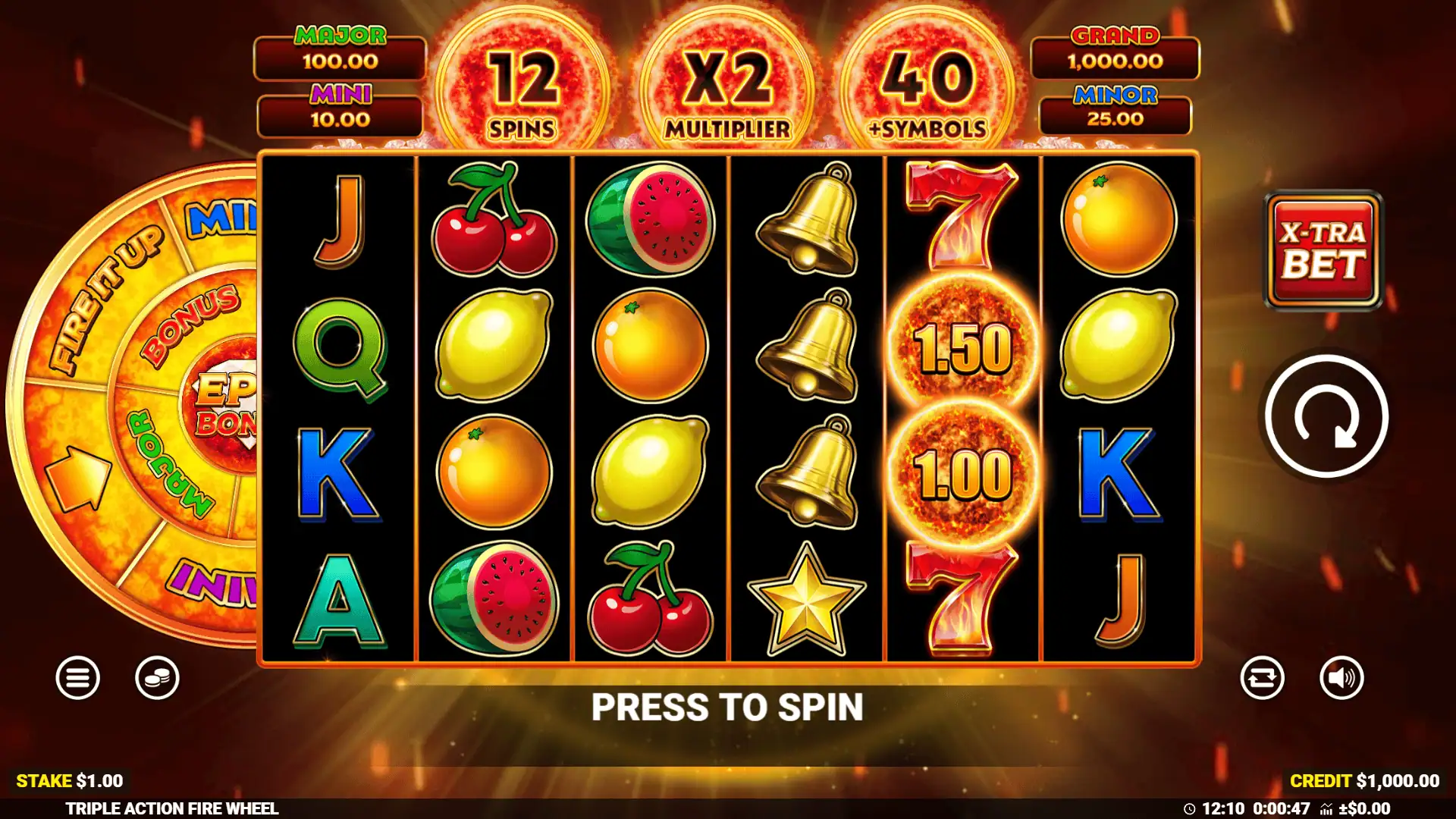 Triple Action Fire Wheel slot gameplay reels