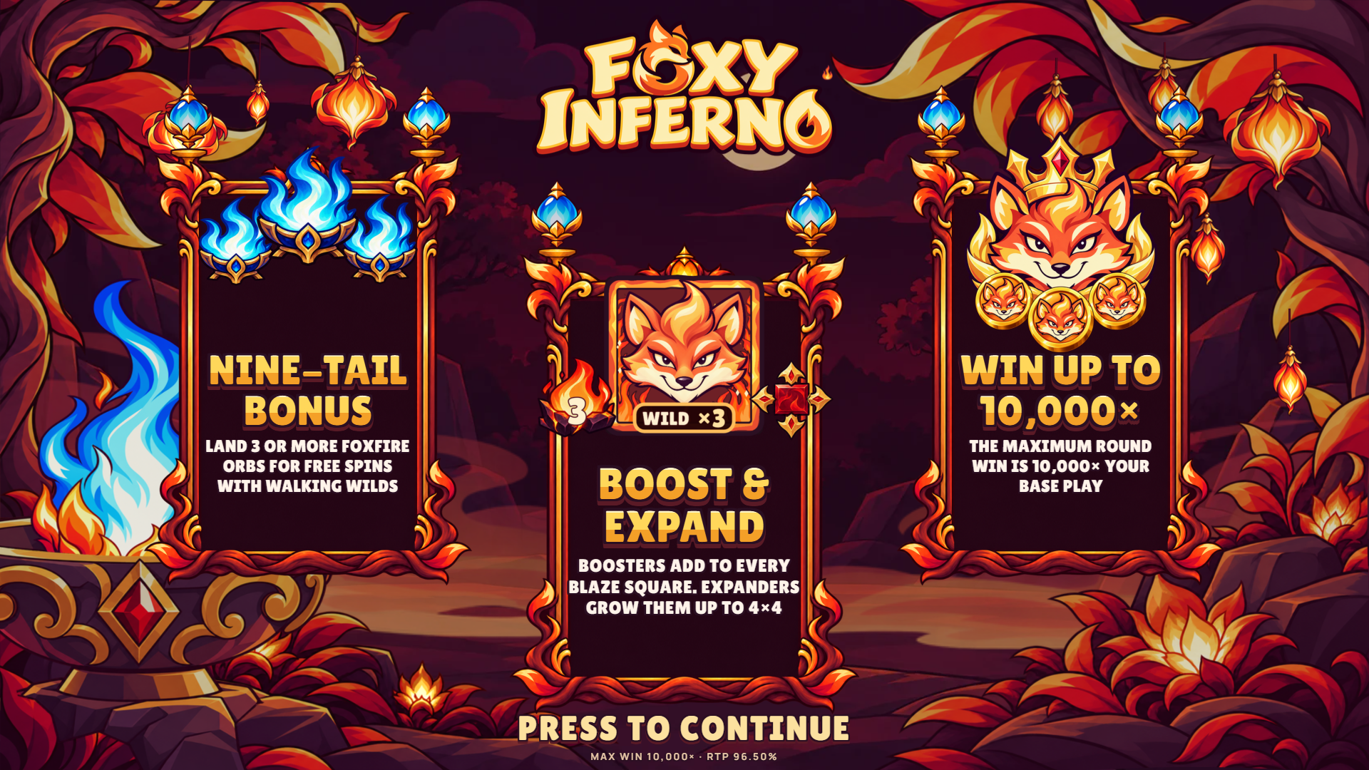 Foxy Inferno slot intro screen