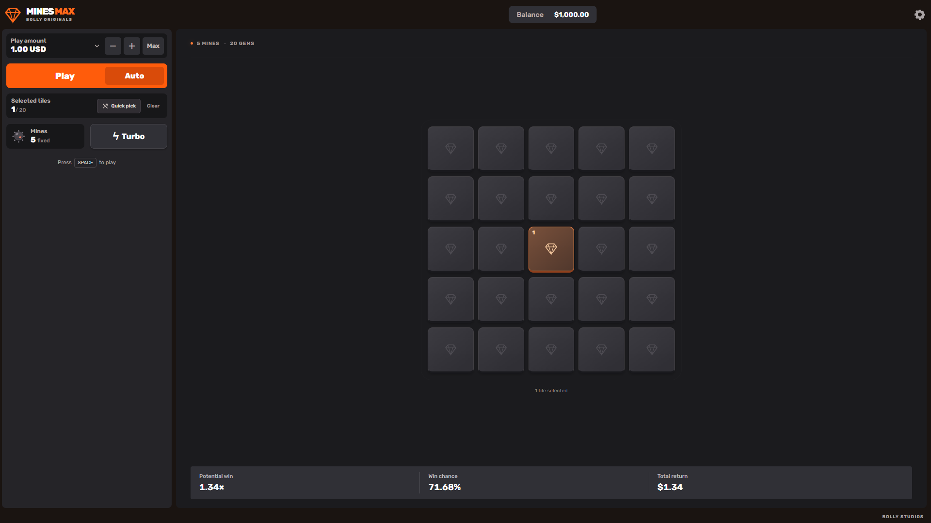 Mines Max mine grid gameplay