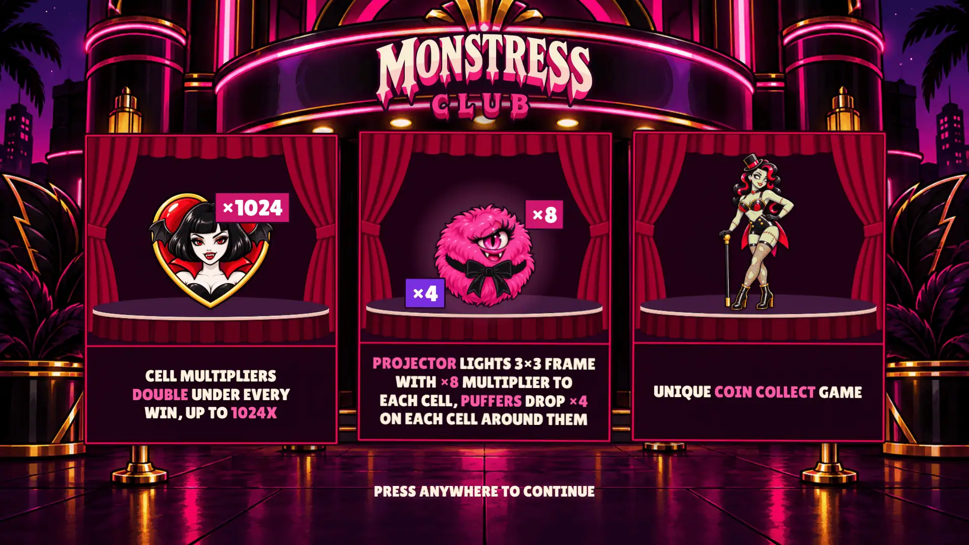 Monstress Club slot intro screen