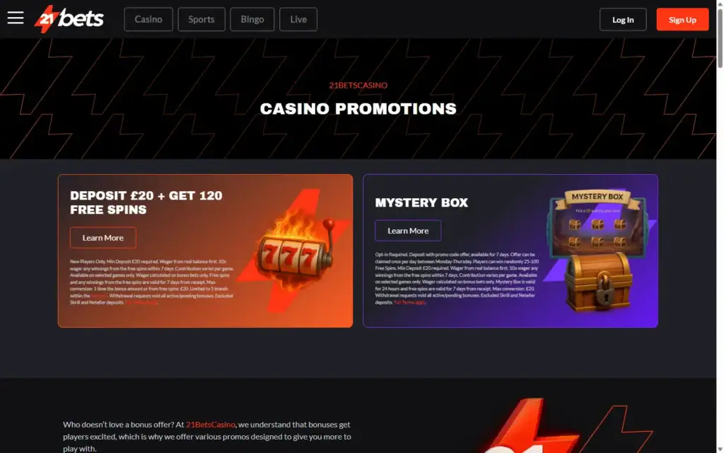 21Bets Casino: Bonus
