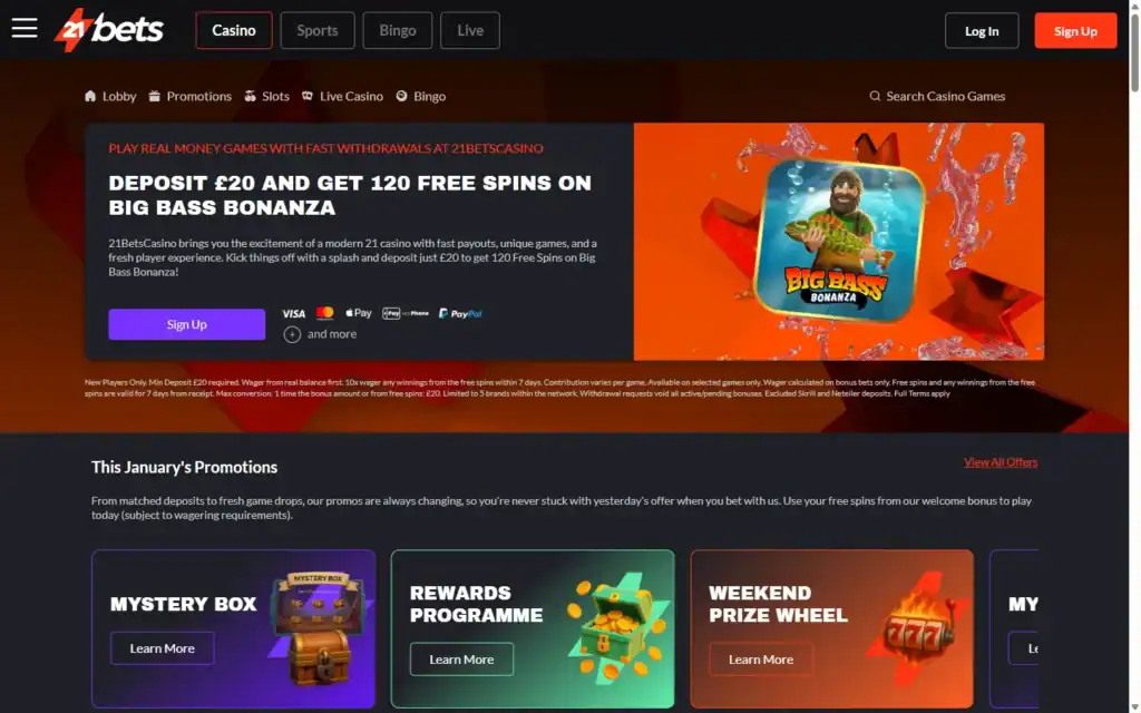 21Bets Casino: Homepage