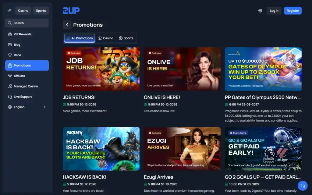 2up Casino: Bonus