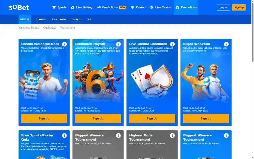 30 Bet Casino: Bonus