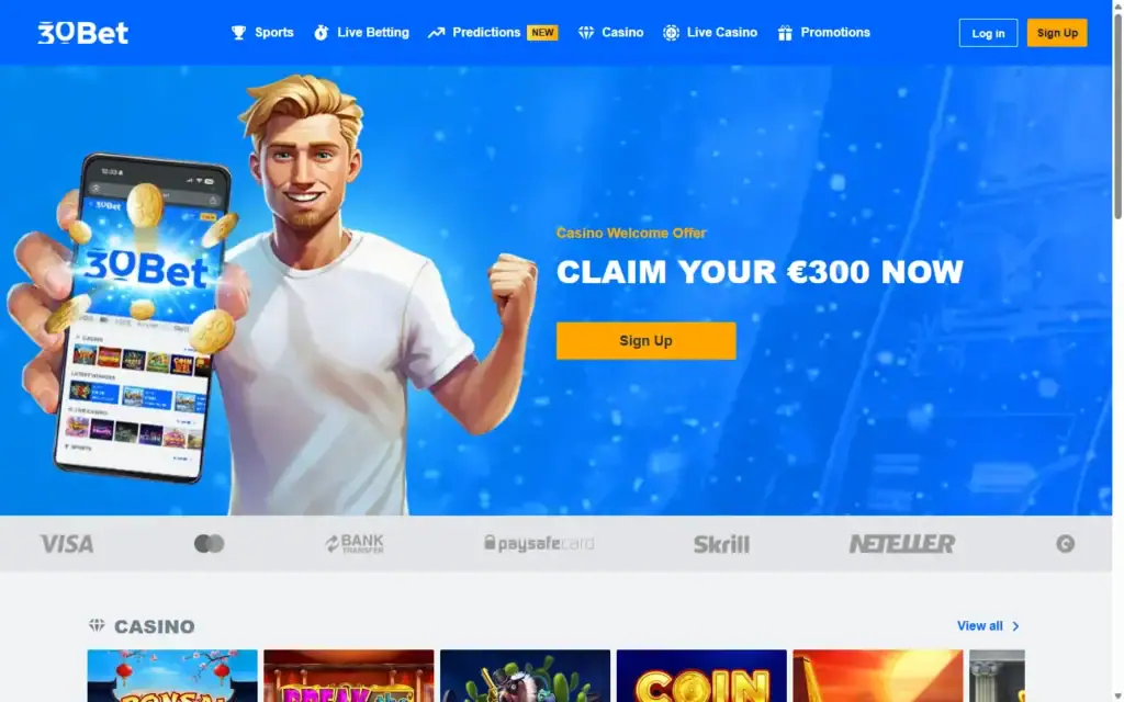 30 Bet Casino: Homepage