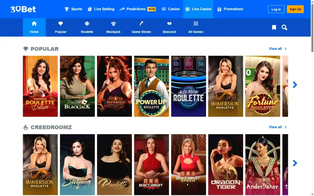 30 Bet Casino: Live Casino