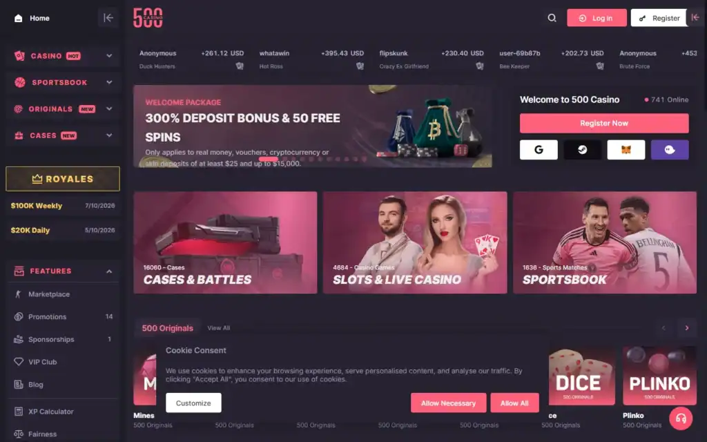 500 Casino: Homepage