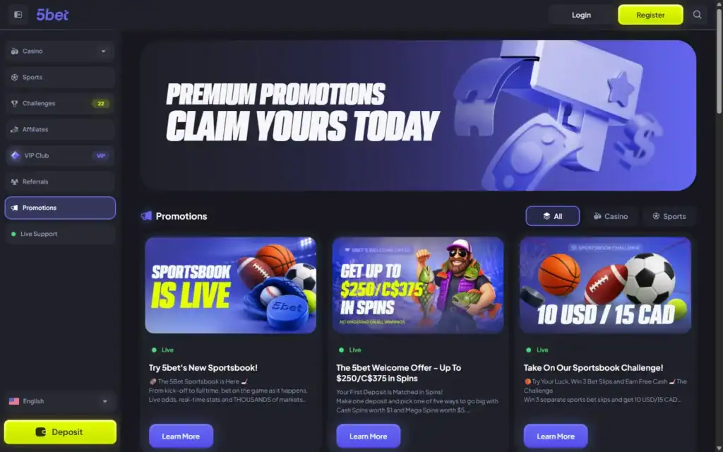5bet Casino: Bonus