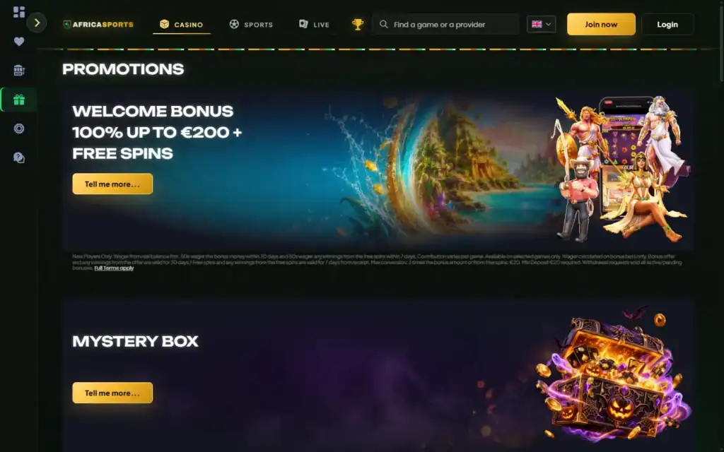 Africa Sports Casino (AfricaSports): Bonus