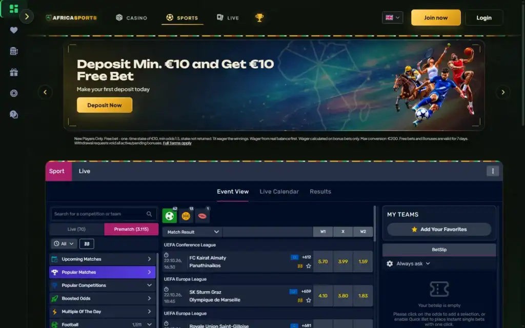 Africa Sports Casino (AfricaSports): Homepage