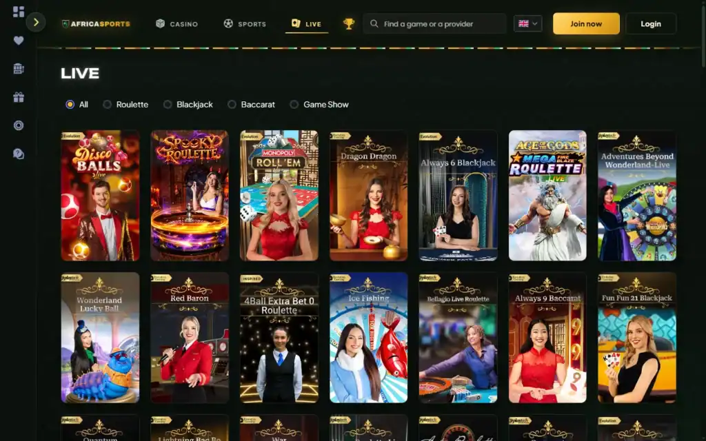 Africa Sports Casino (AfricaSports): Live Casino