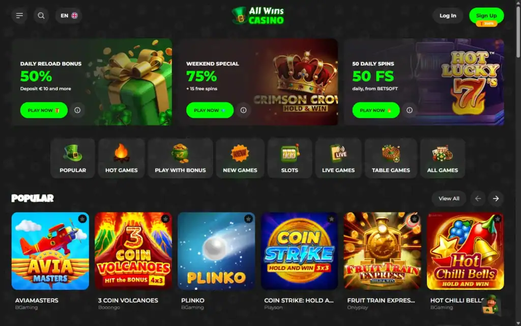 All Wins Casino: Homepage