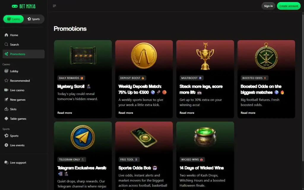 Bet Ninja Casino: Bonus
