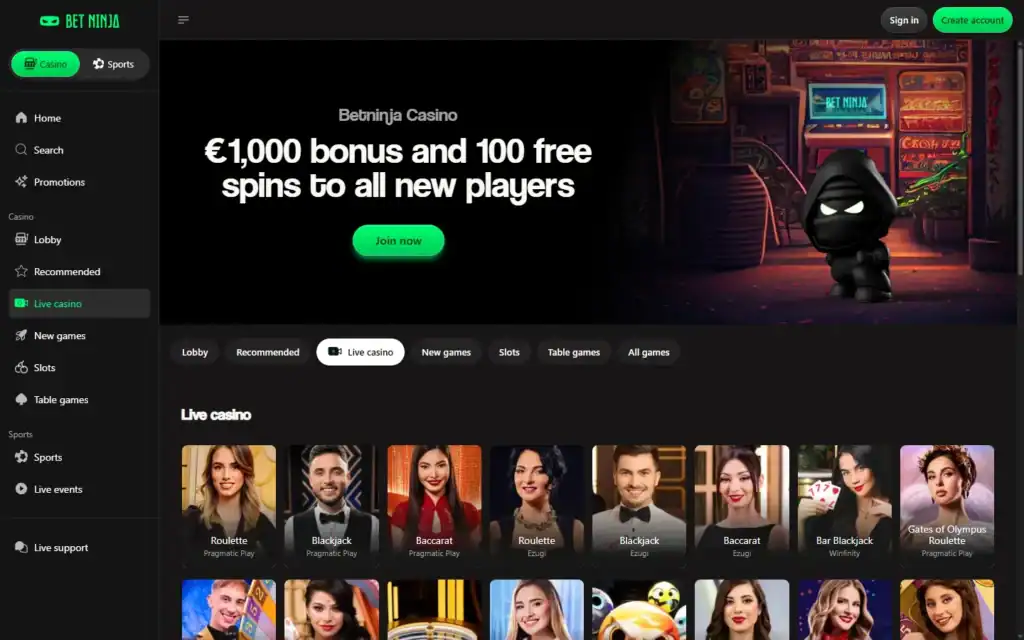 Bet Ninja Casino: Live Casino