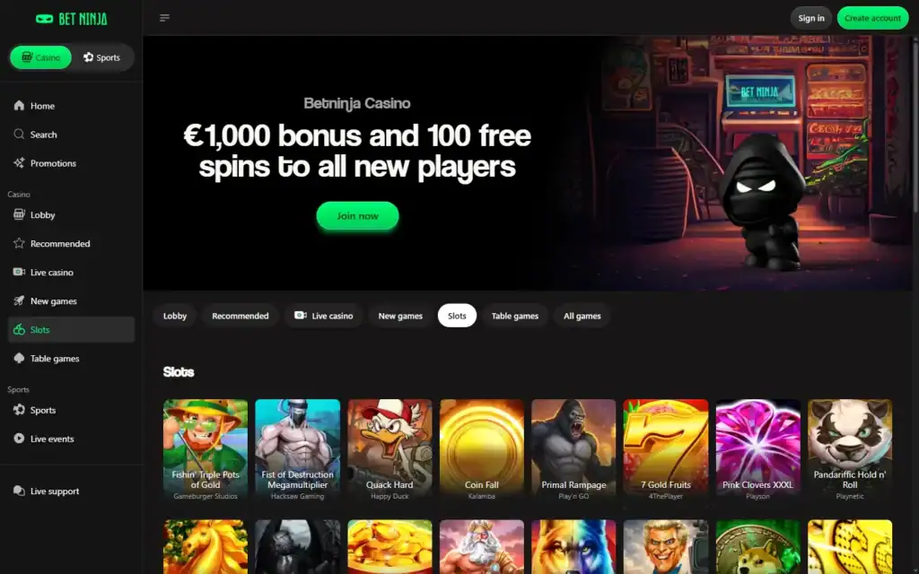 Bet Ninja Casino: Slots