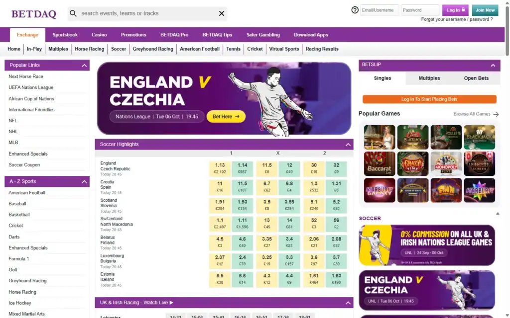 Betdaq Casino: Homepage