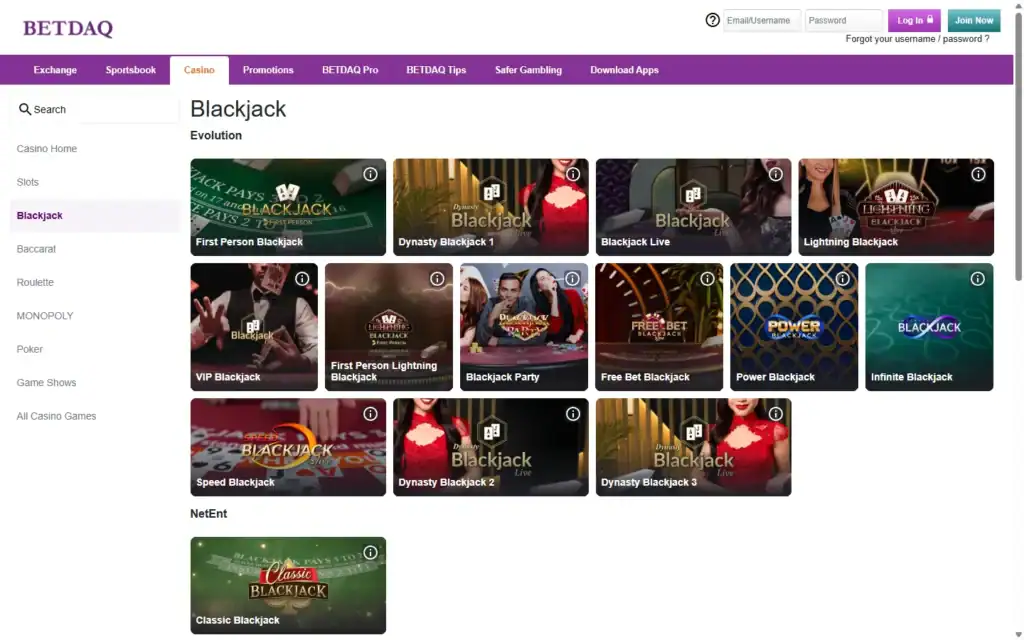 Betdaq Casino: Live Casino