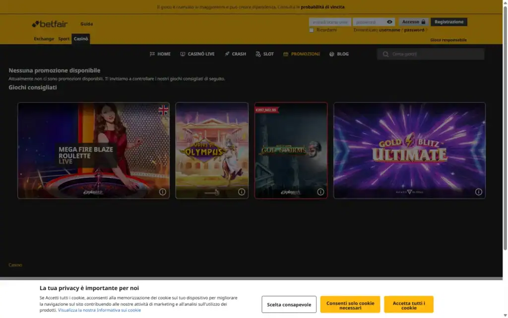 Betfair Casino (betfair.it): Bonus