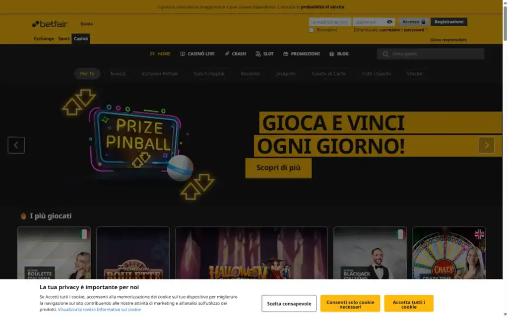 Betfair Casino (betfair.it): Homepage
