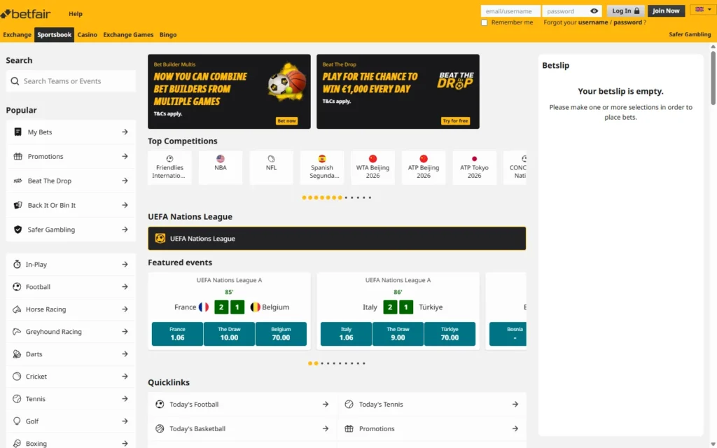 Betfair Sport: Accueil