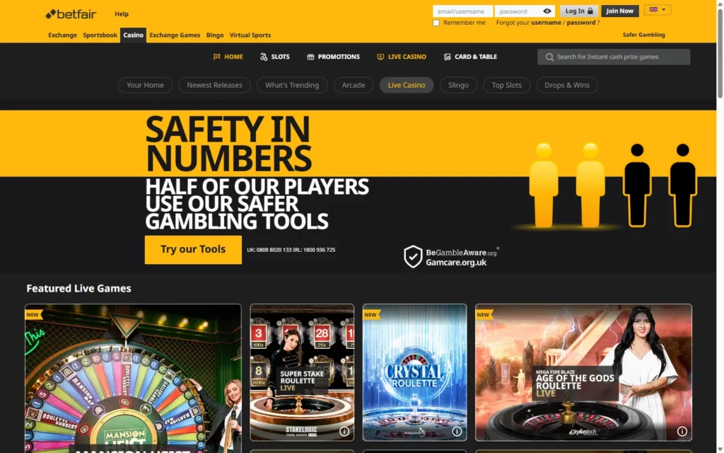 Betfair Sport: Casino live