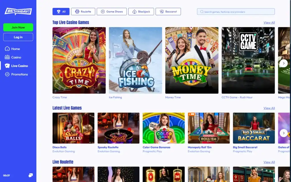 Betfriday Casino: Live Casino