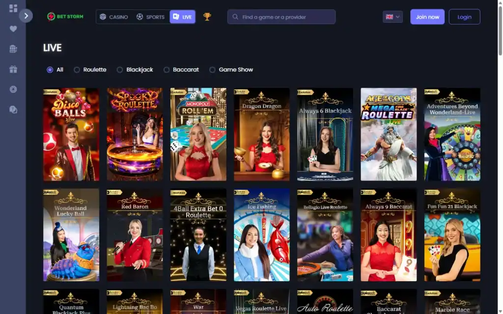 Betstorm Casino (BetStorm): Live Casino