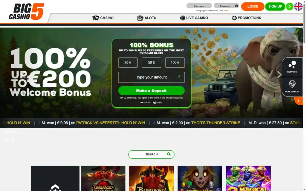 Big5 Casino: Homepage