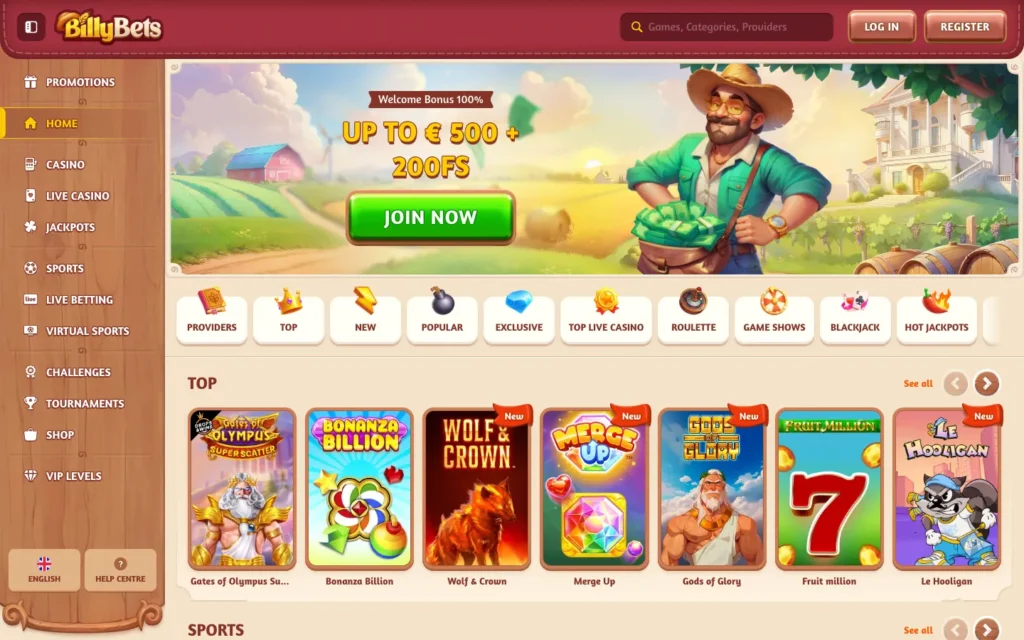 BillyBets: Homepage