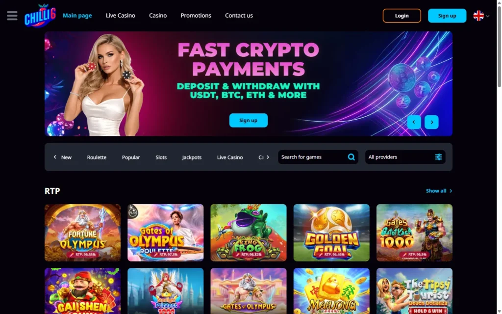 Chilli6 Casino: Homepage