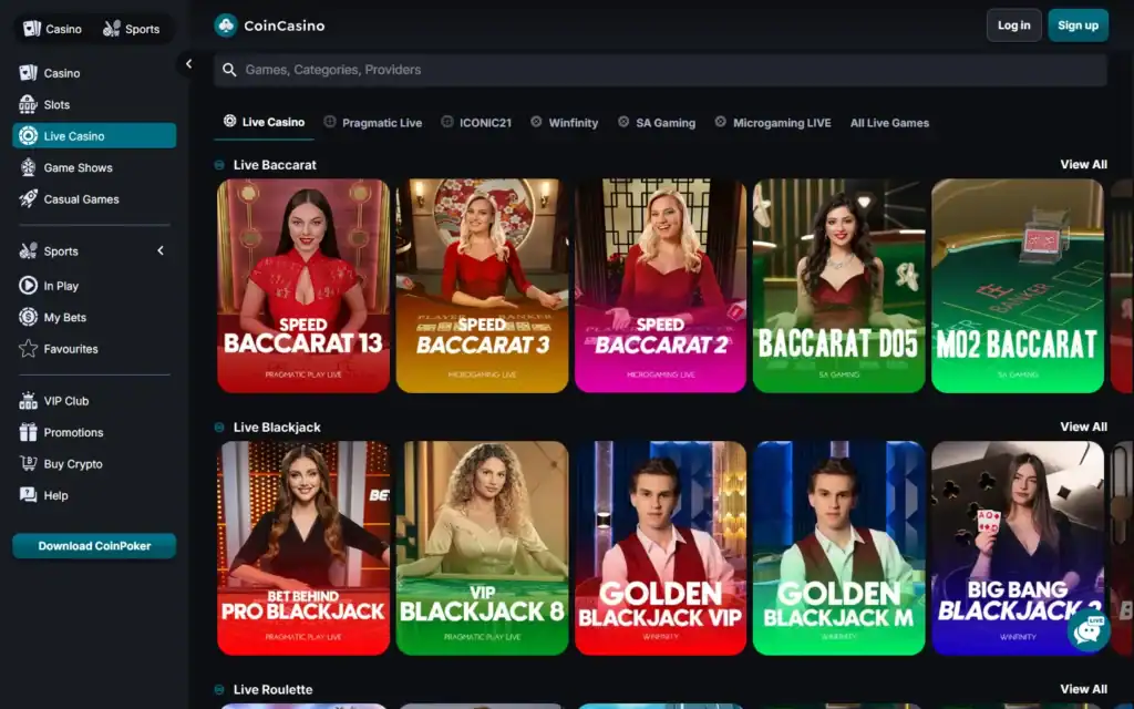 Coincasino pro: Live Casino