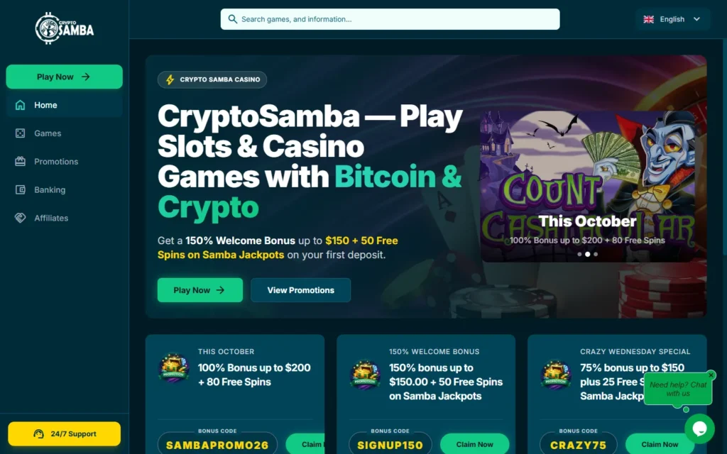Cryptosamba Casino: Homepage
