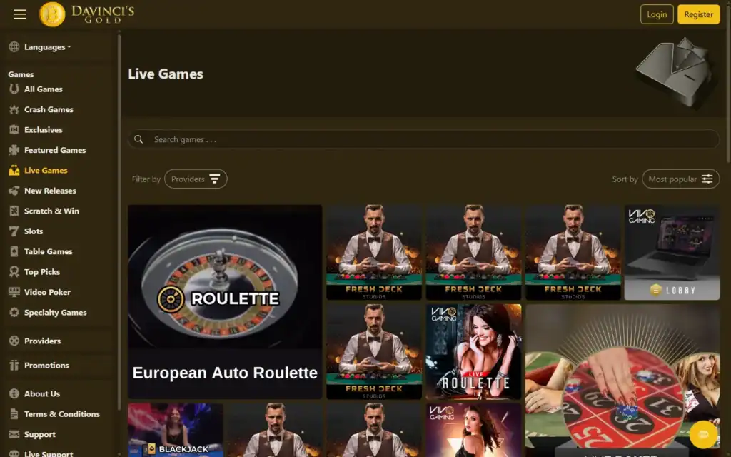 DaVinci's Gold: Live Casino