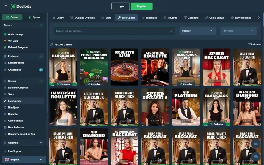 Duelbits Casino: Live Casino