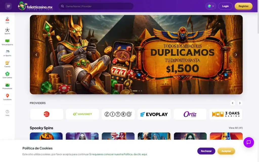 Foliatti Casino: Homepage