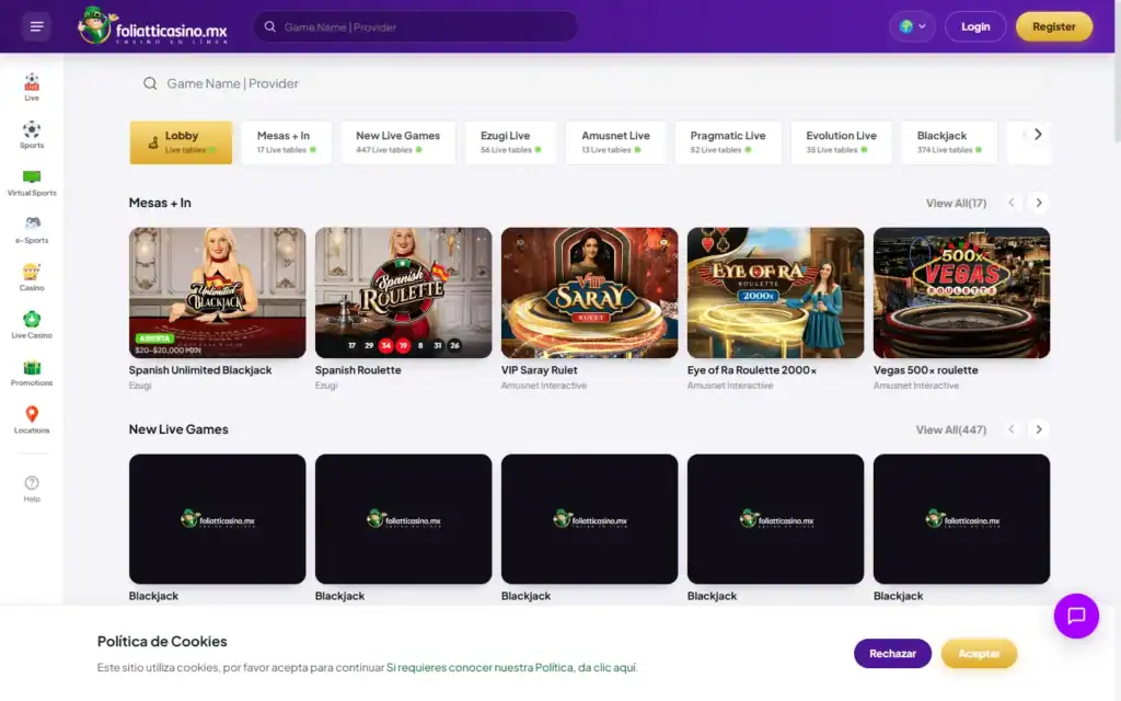 Foliatti Casino: Live Casino