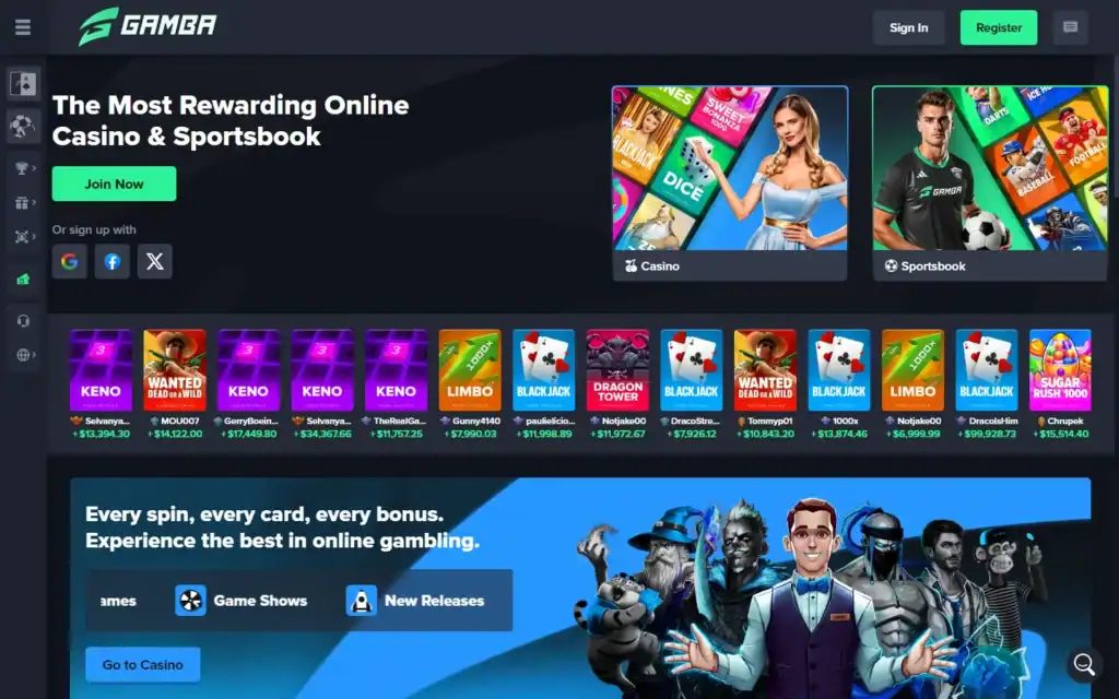 Gamba Casino: Homepage