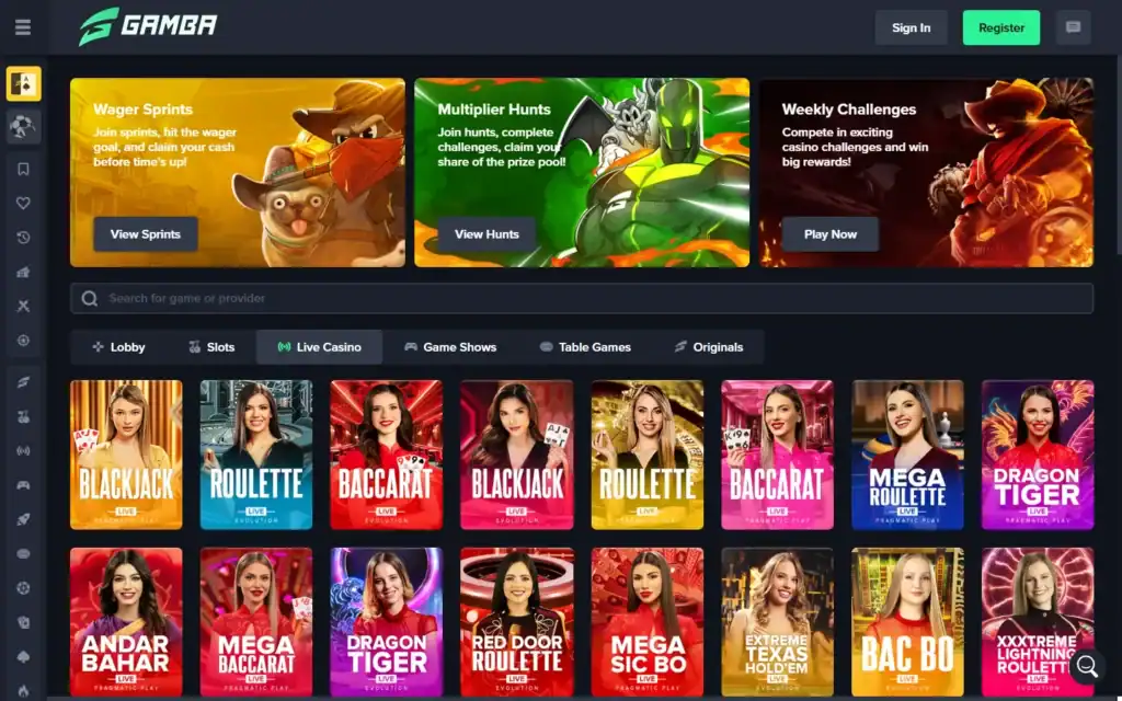 Gamba Casino: Live Casino