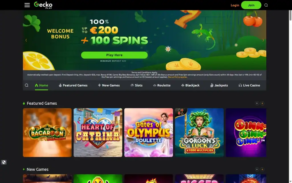 GeckoPlay Casino: Homepage