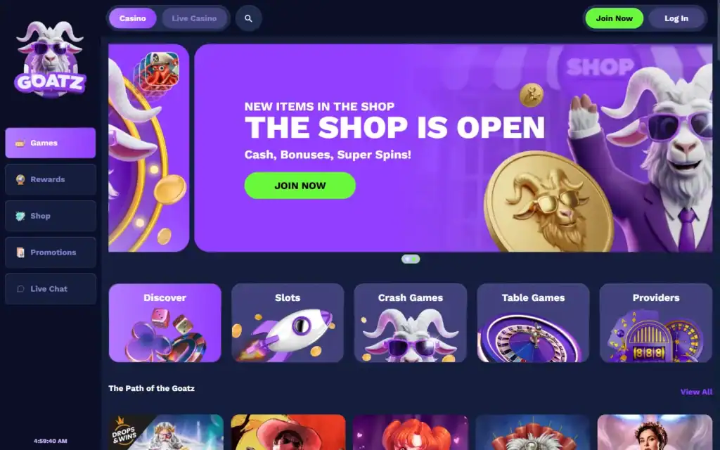 Goatz Casino: Homepage