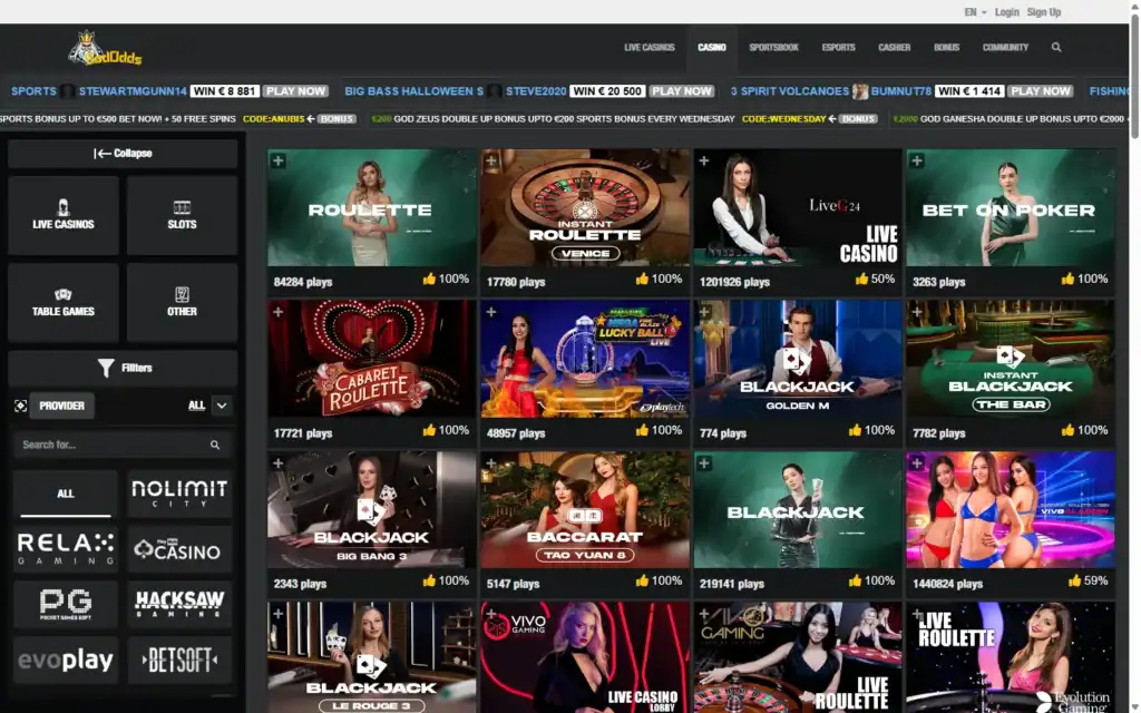 God Odds Casino: Live Casino