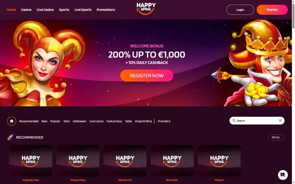 Happyspins Casino: Homepage