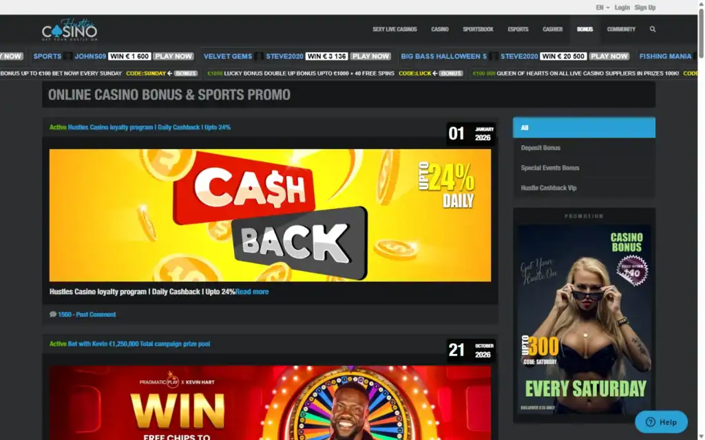 Hustles Casino: Bonus