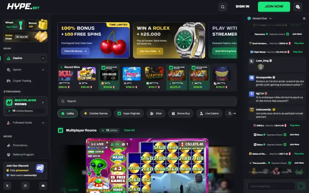 Hype Bet Casino: Homepage