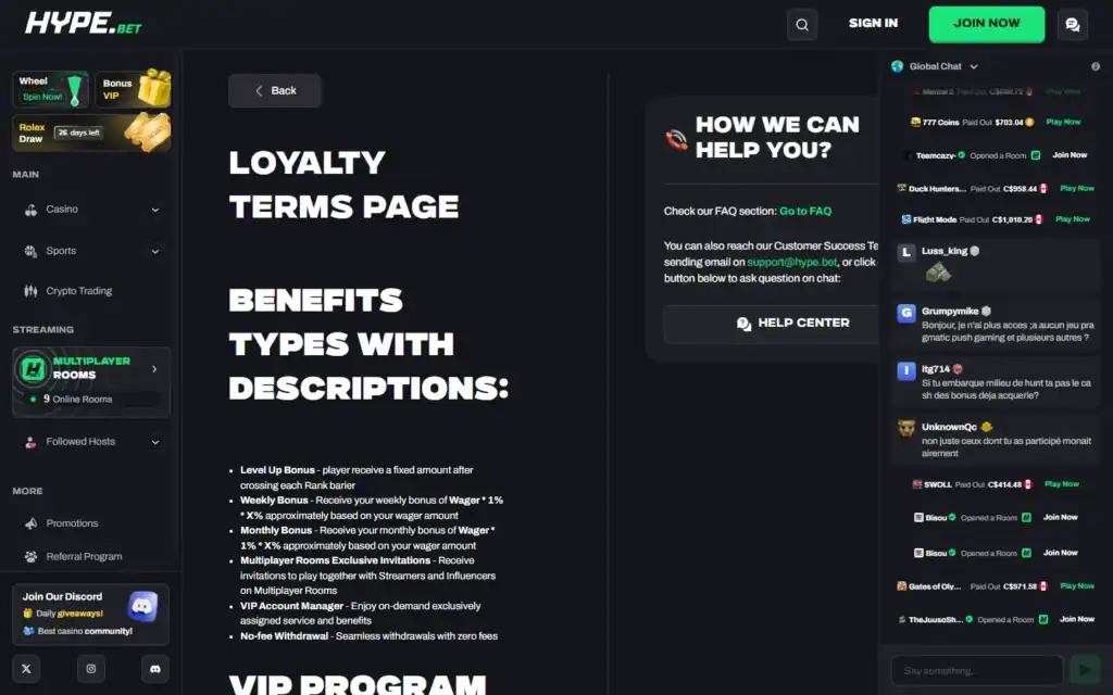 Hype Bet Casino: VIP